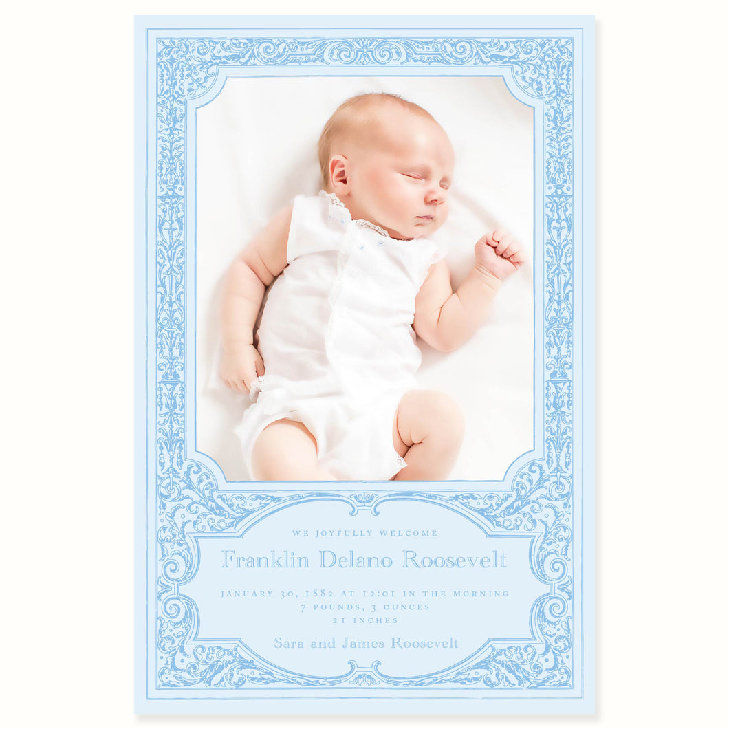 Antique Border Birth Announcement—Blue