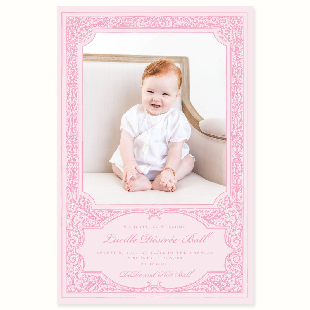 Antique Border Birth Announcement—Pink
