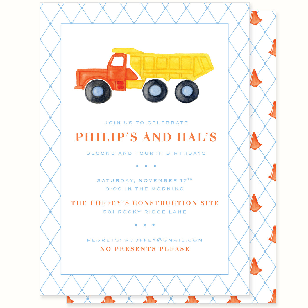 Dump Truck Invitation